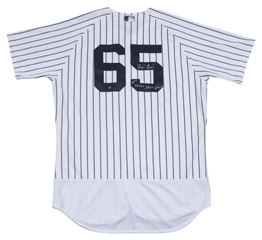 2018 Domingo German Game Used, Signed & Inscribed New York Yankees Home Jersey Used on 5/6/2018 For 1st Career Start (MLB Authenticated & Steiner)